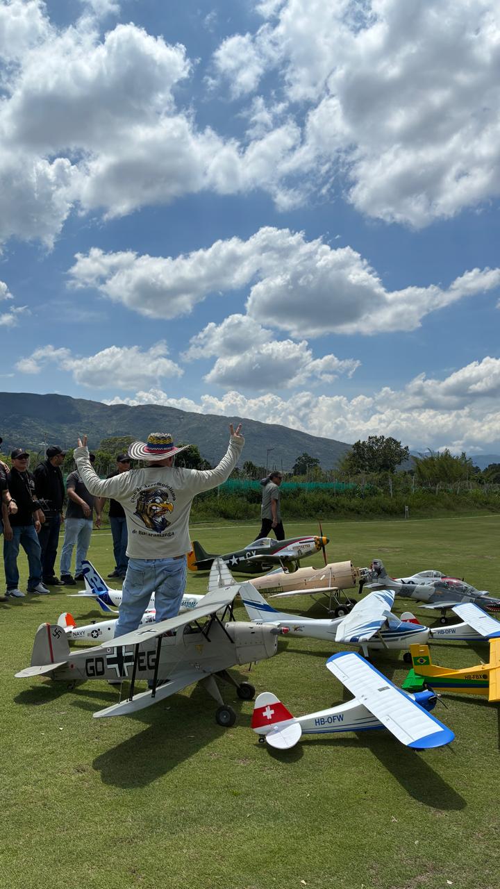 Fila de aeromodelos a escala en la línea de vuelo del Campeonato Nacional
